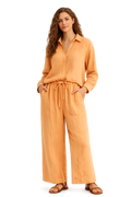 Cotton Crinkle Long Shirt Set - Orange
