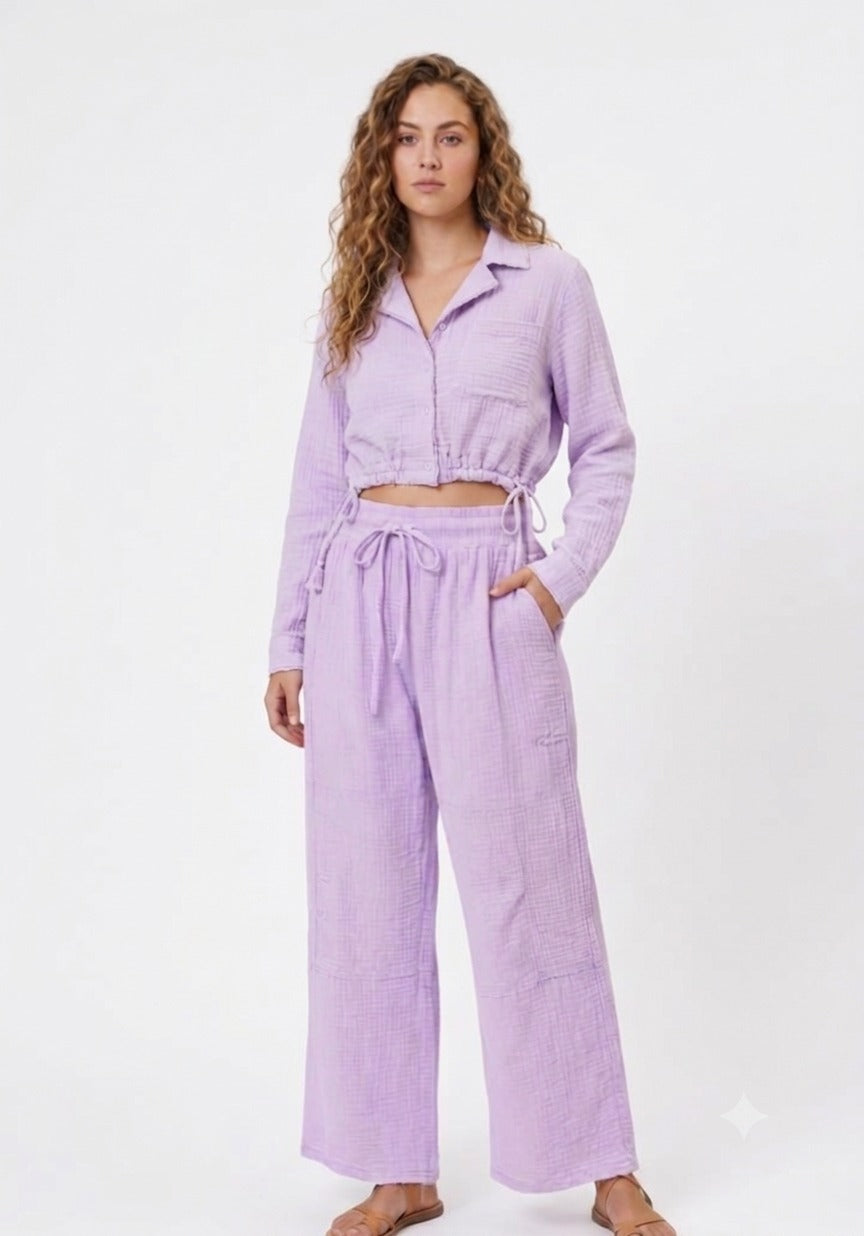 Cotton Crinkle Short Shirt Set - Lilac