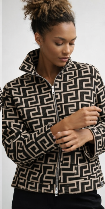 Geometric Print Zip Jacket - 970