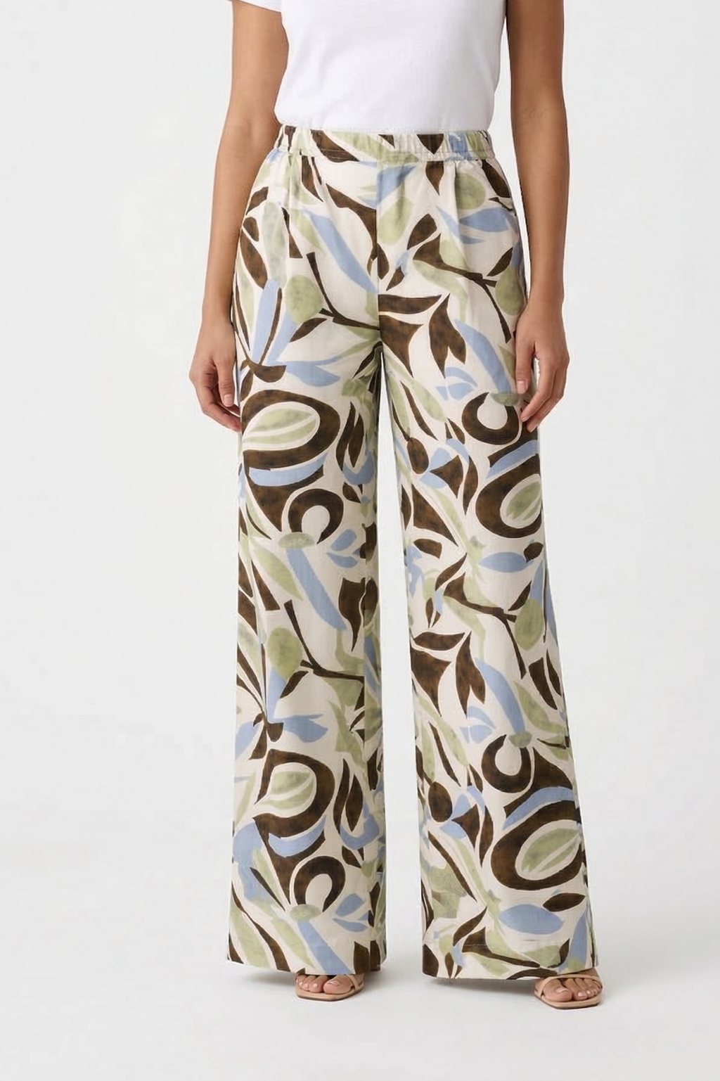 Artistic Print Wide Leg Trousers - 112006
