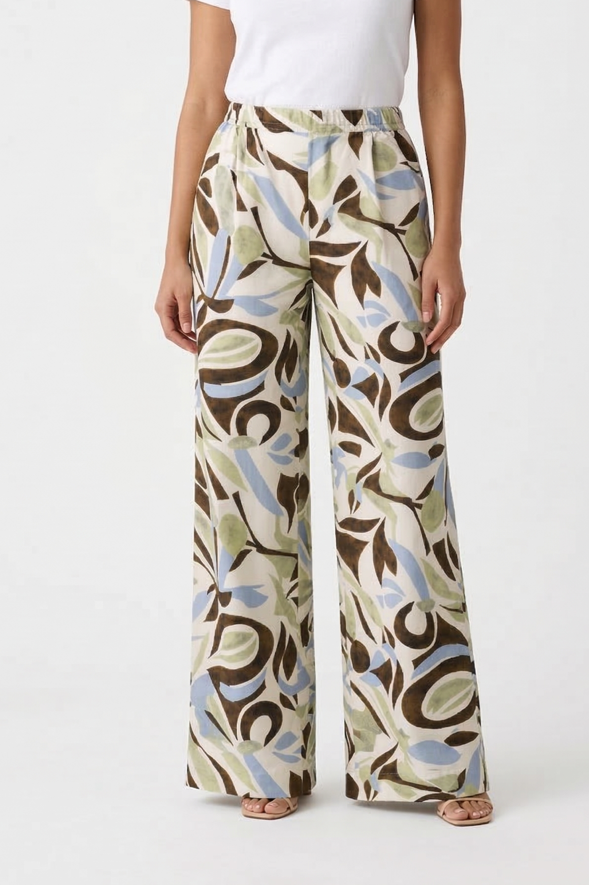 Artistic Print Wide Leg Trousers - 112006