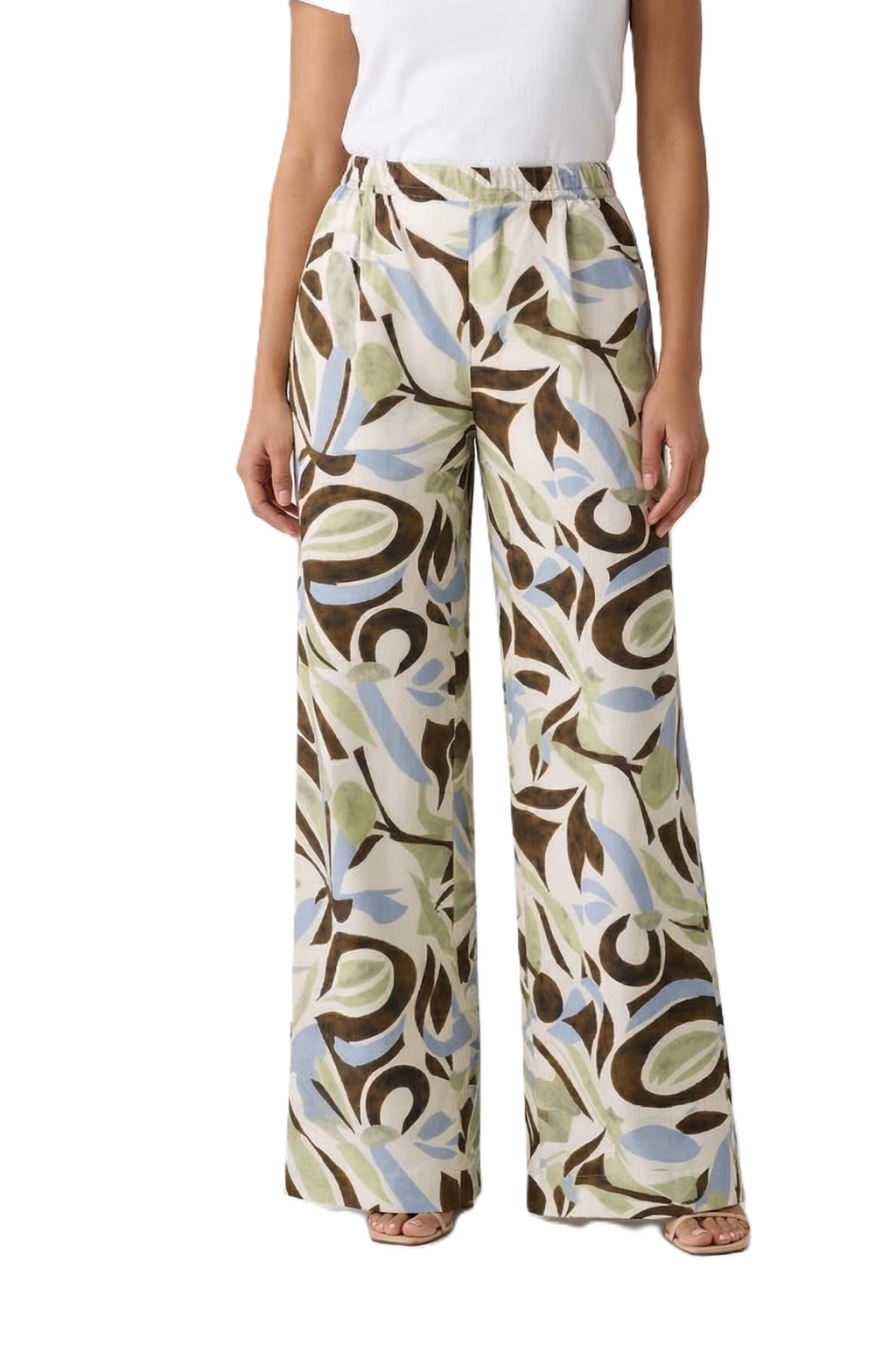 Abstract Print Wide Leg Trousers - Olive 112006