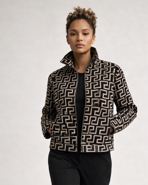 Geometric Print Zip Jacket - 970