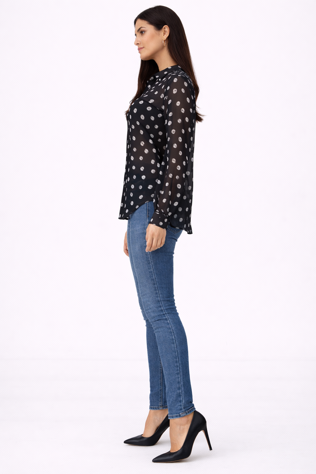 Polka Dot Chiffon Blouse - Black - 111019