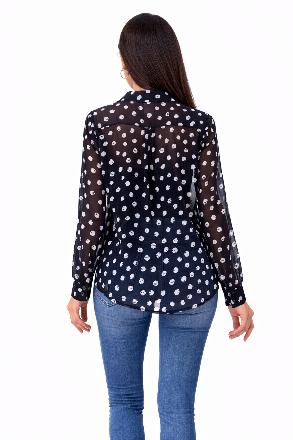 Polka Dot Chiffon Blouse - Black - 111019