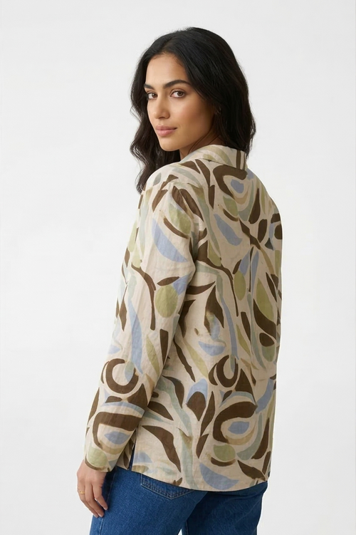 Abstract Print Collared Half-Button Blouse - 110003