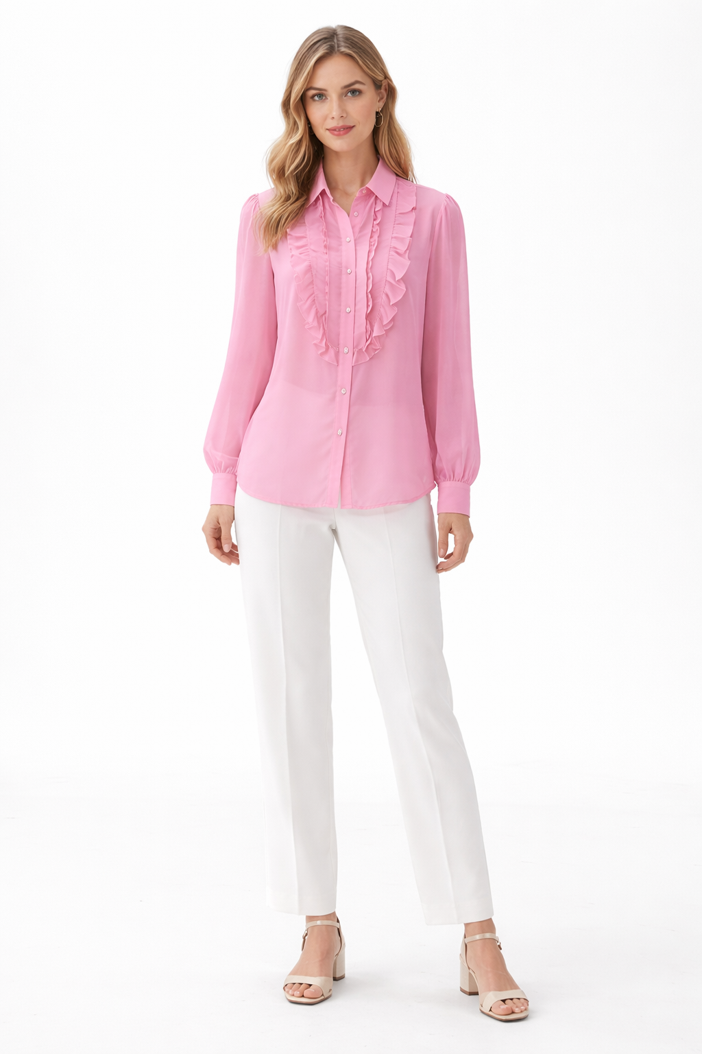 Chiffon Ruffle Blouse – Pink - 11010