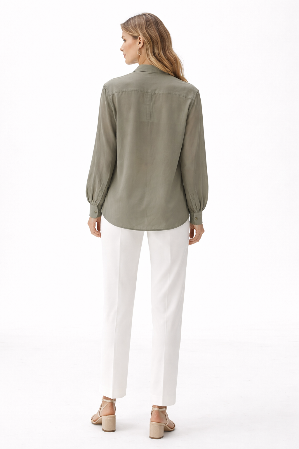 Sheer Chiffon Ruffle Blouse – Olive - 111012