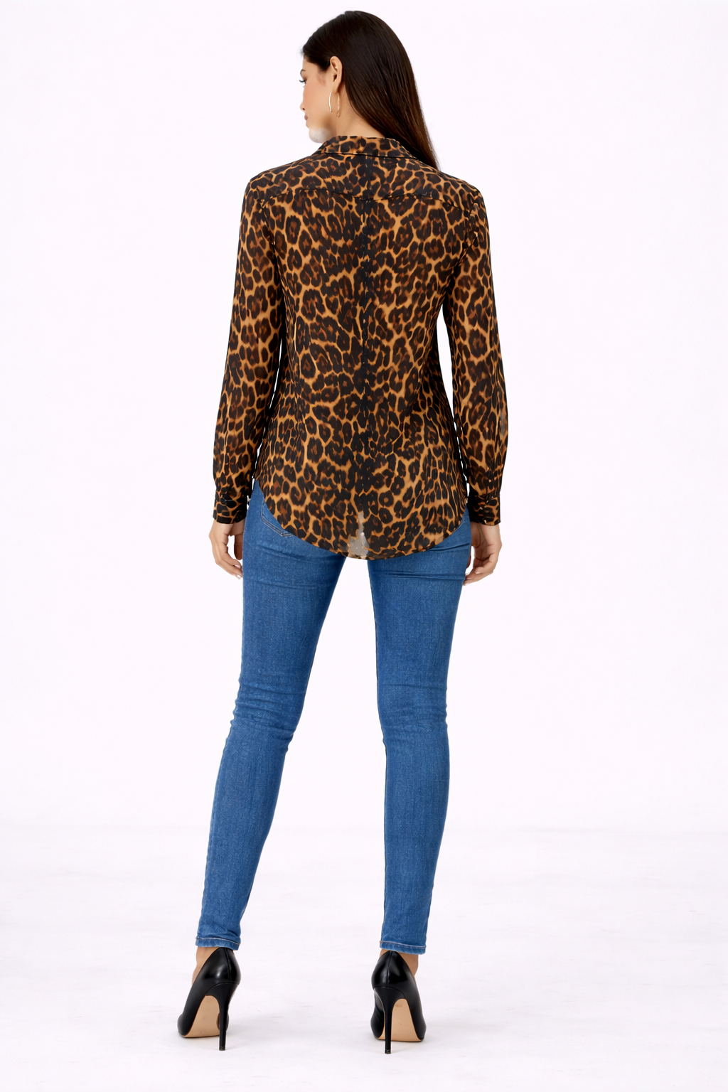 Tiger Print Ruffle Chiffon Blouse – Brown- 111019