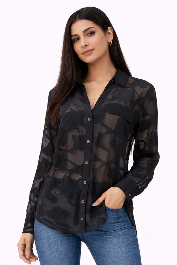 Chiffon Jacquard Blouse – Black - 111019A