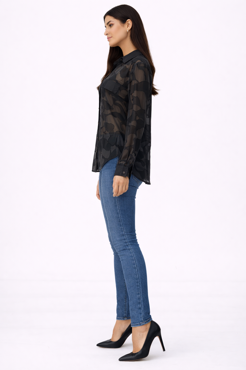 Chiffon Jacquard Blouse – Black - 111019A