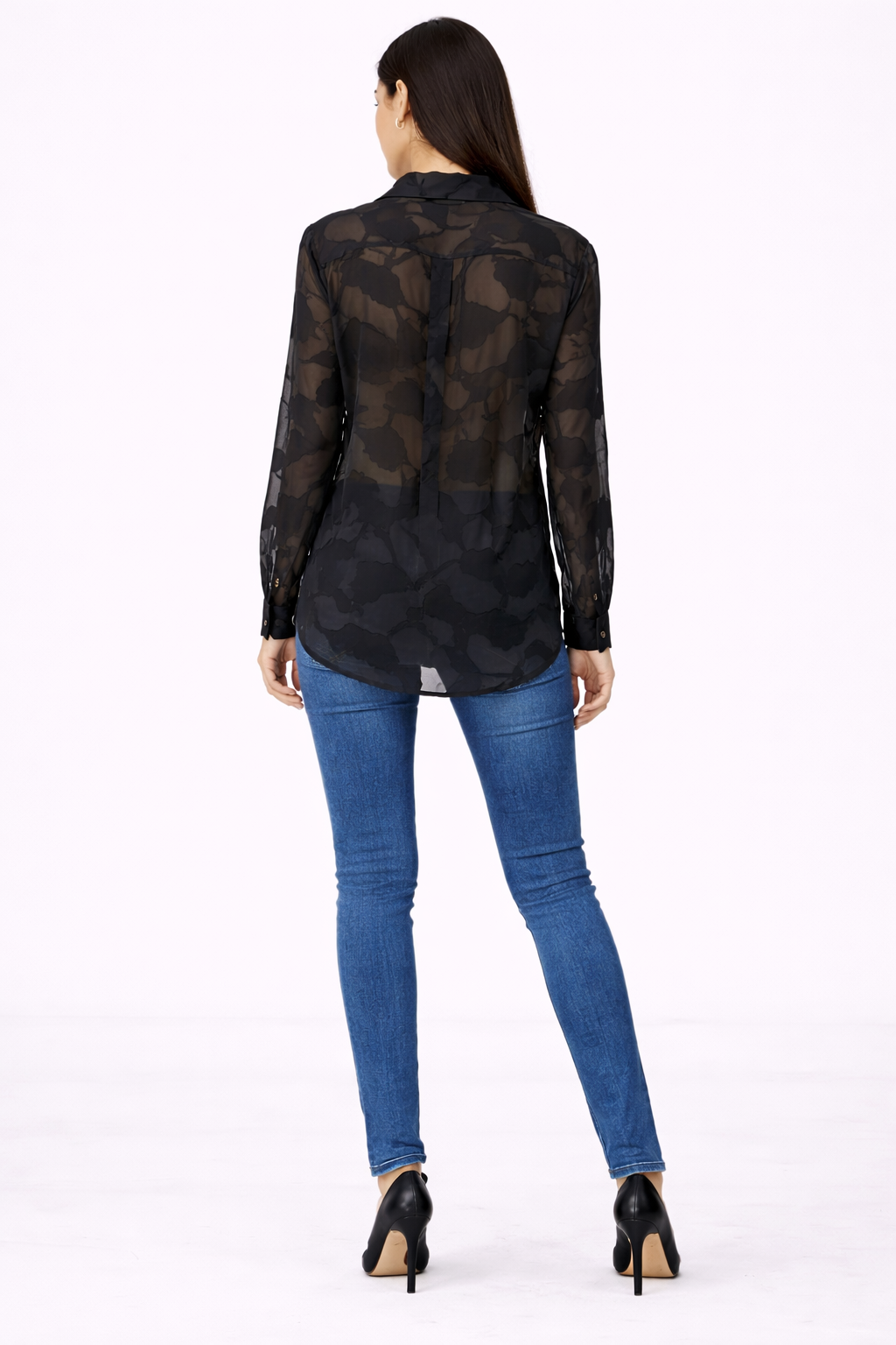 Chiffon Jacquard Blouse – Black - 111019A