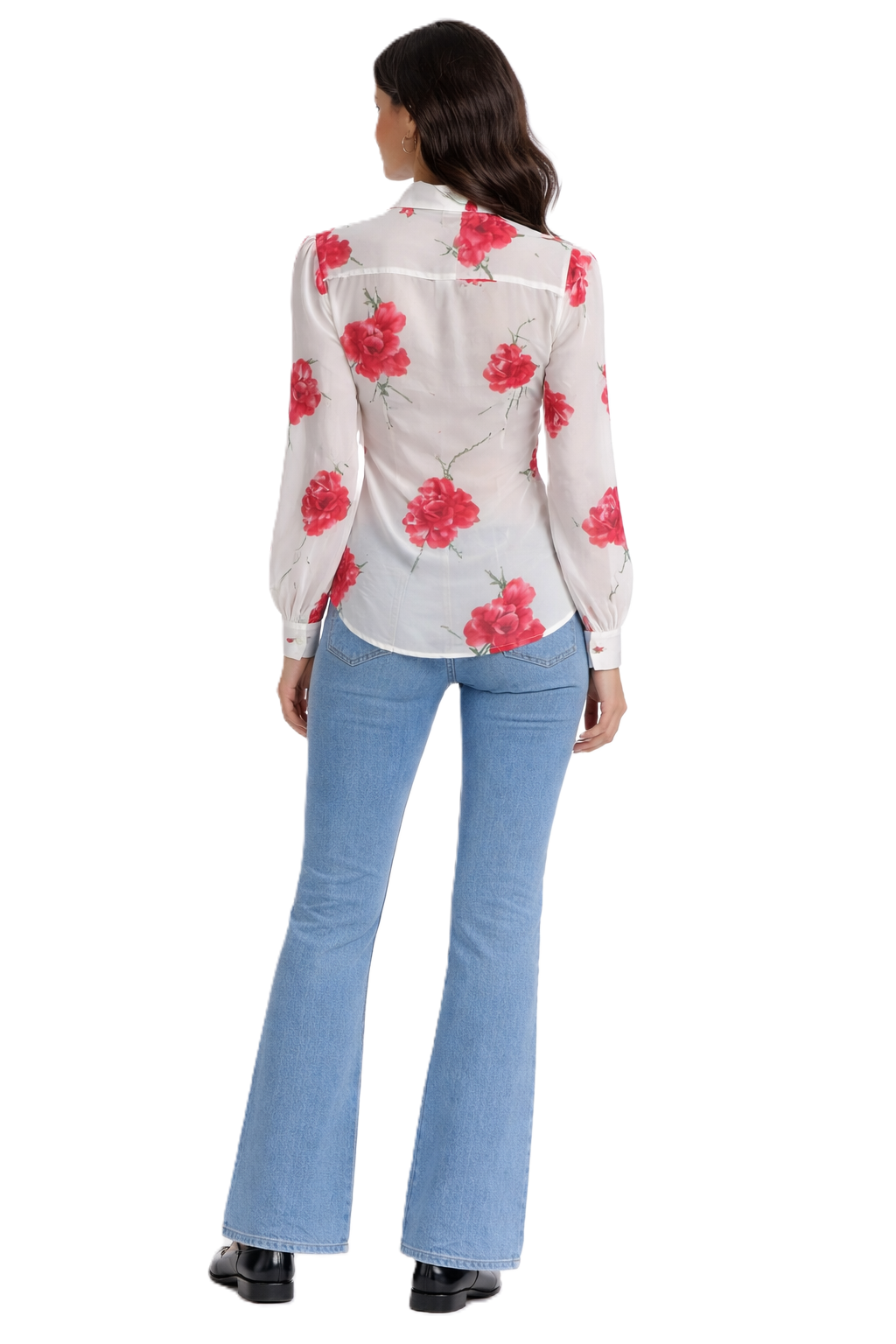 Floral Ruffle Chiffon Blouse – Red Print - 11010