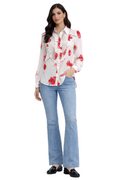 Floral Ruffle Chiffon Blouse – Red Print - 11010