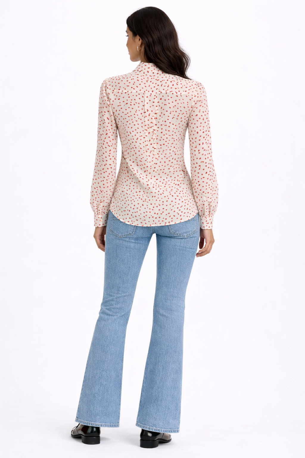 Heart Ruffle Chiffon Blouse – Red - 11010