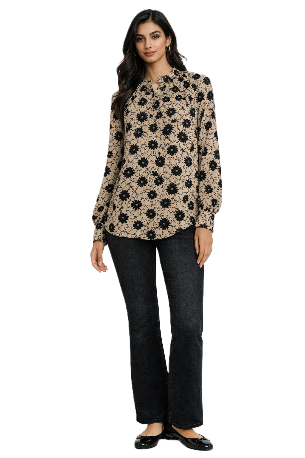 Floral Print Blouse - Beige - 111018