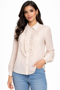 Polka Dot Ruffle Blouse - Beige - 11010