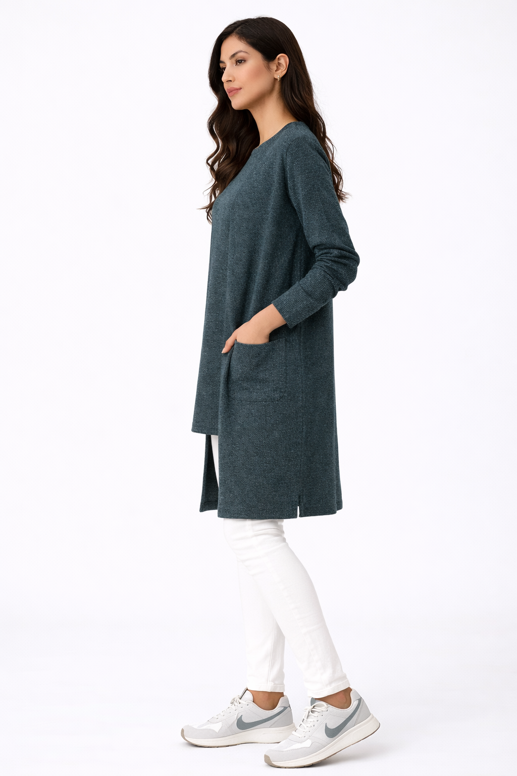 Long Sleeve Knit Pocket Cardigan - Dark Green - 114003