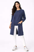 Long Sleeve Knit Pocket Cardigan - Navy- 114003