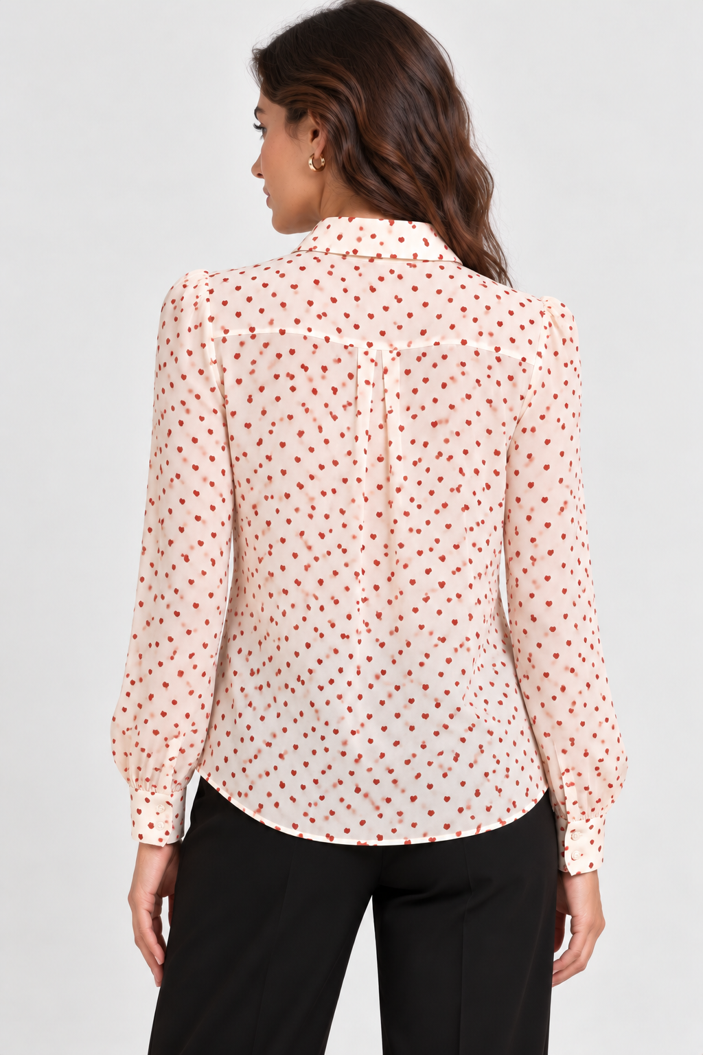 Heart Ruffle Chiffon Blouse – Off White - 11010