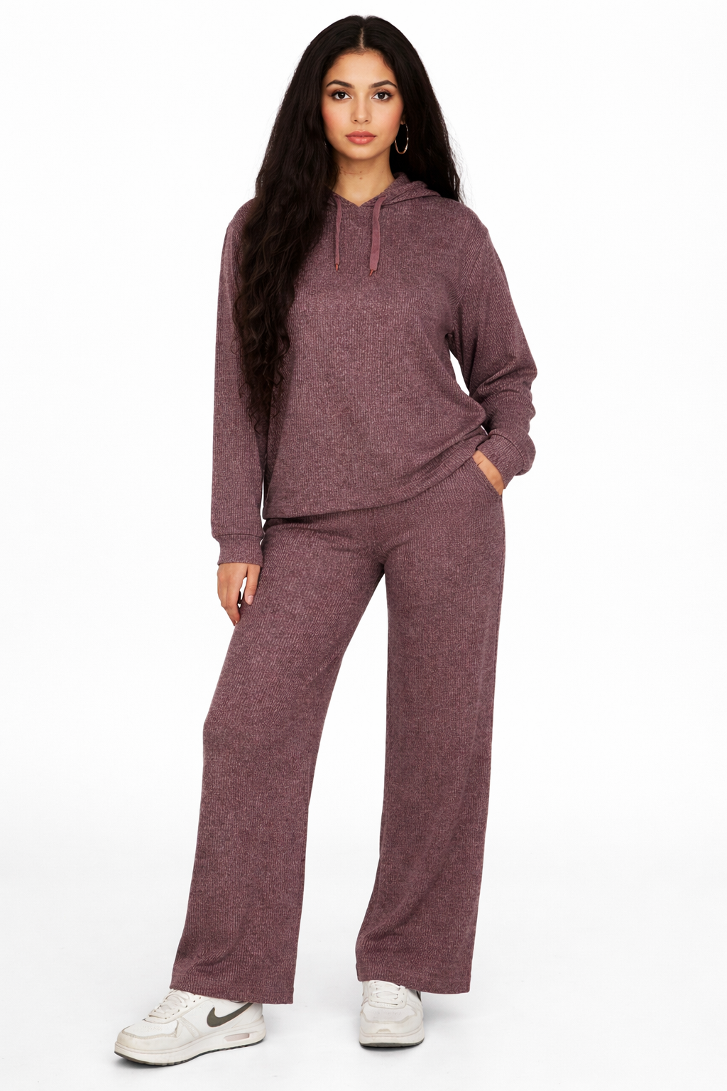 Casual Ribbed Hooded Pullover - cashmere - 114001