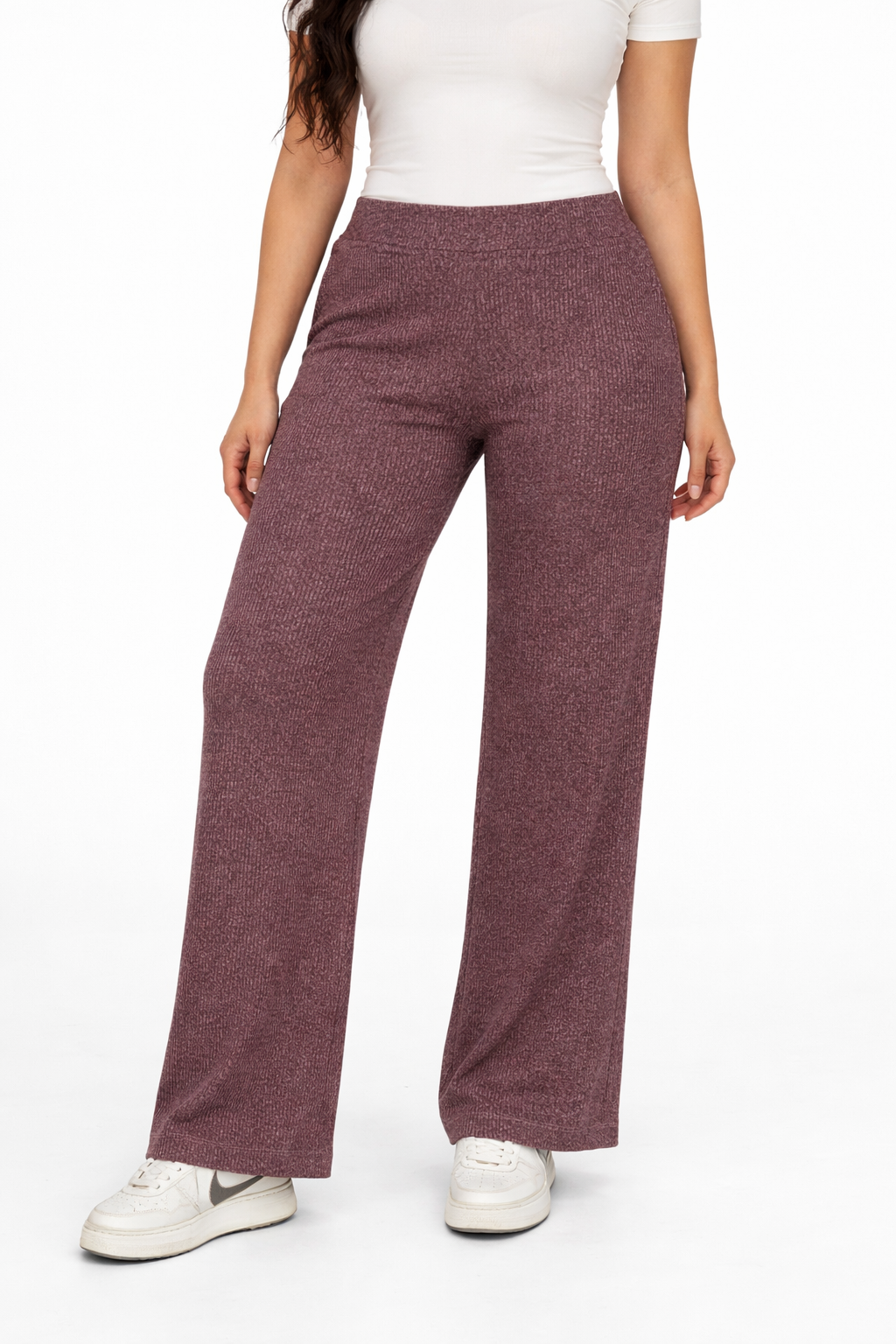 Ribbed Wide Leg Pants - cashmere - 114004
