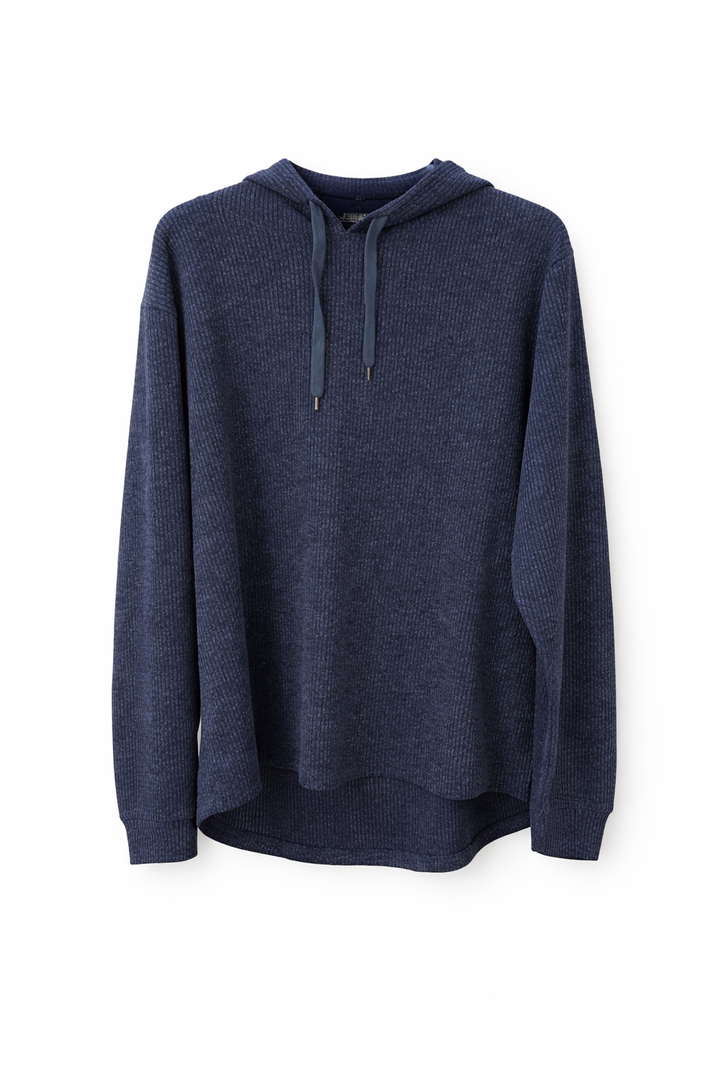 Casual Ribbed Hooded Pullover - Navy - 114001