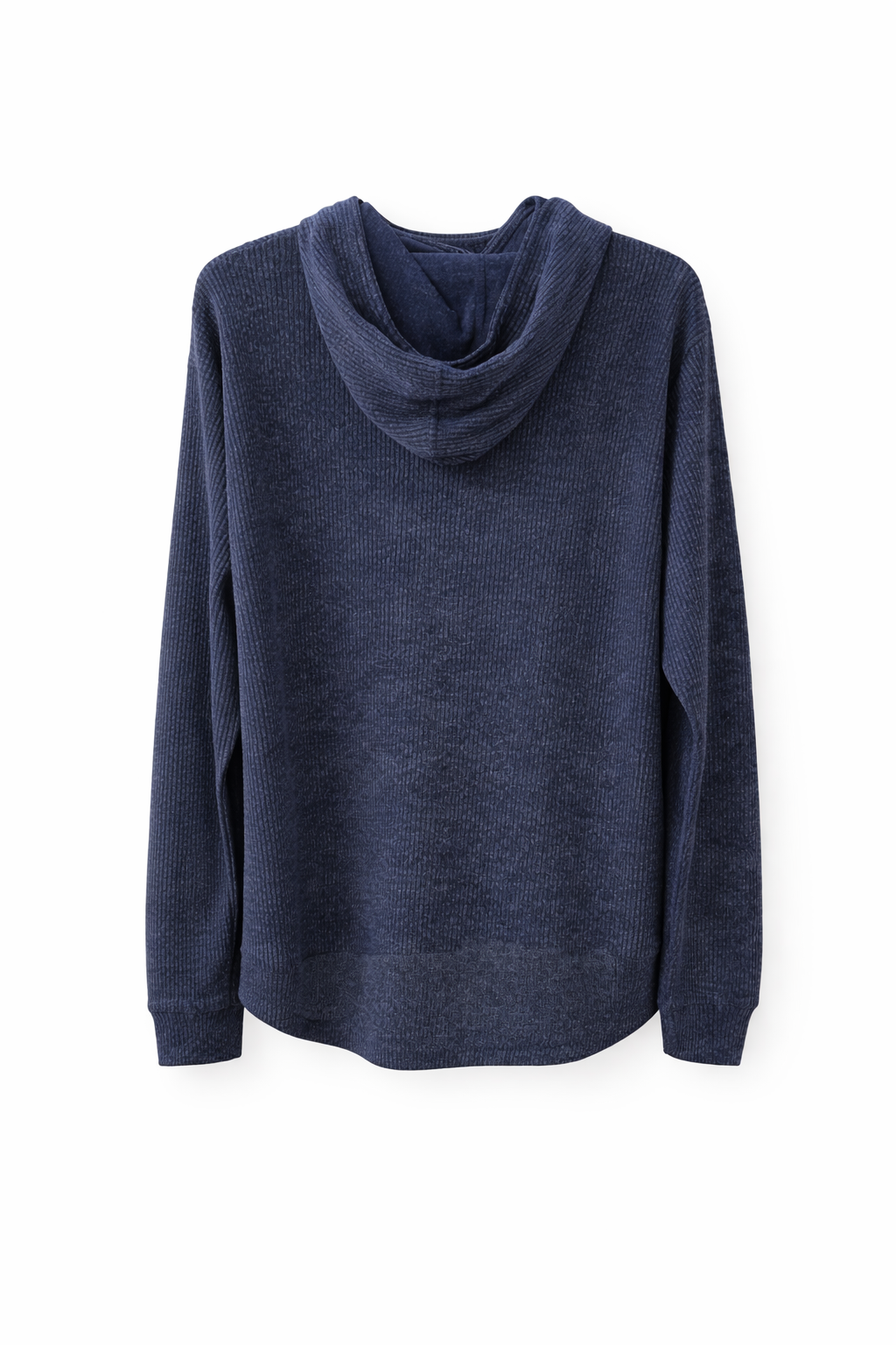 Casual Ribbed Hooded Pullover - Navy - 114001