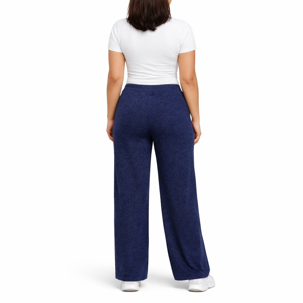 Ribbed Wide Leg Pants - Navy - 114004