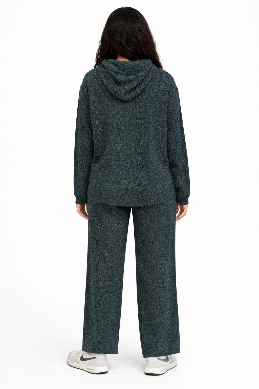 Casual Ribbed Hooded Pullover - Dark Green - 114001