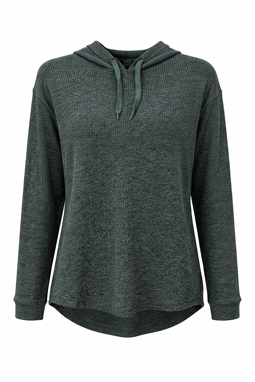 Casual Ribbed Hooded Pullover - Dark Green - 114001