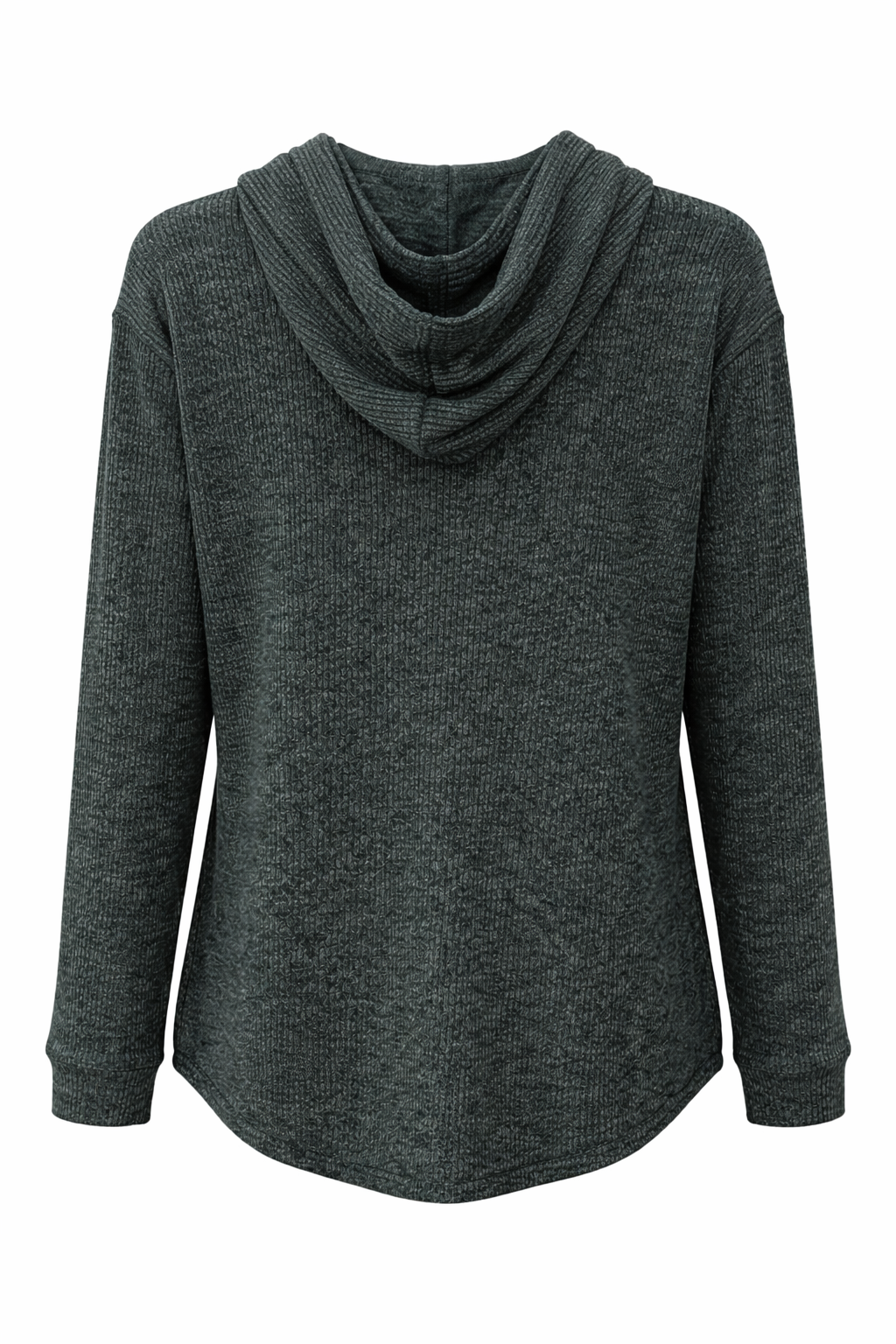 Casual Ribbed Hooded Pullover - Dark Green - 114001