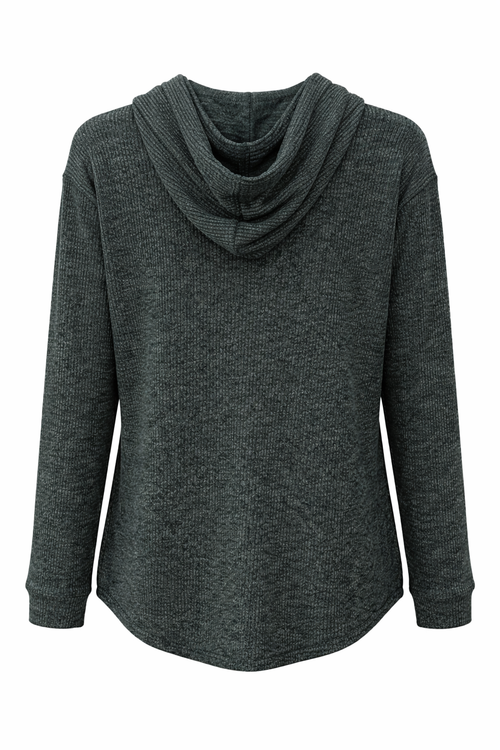 Casual Ribbed Hooded Pullover - Dark Green - 114001