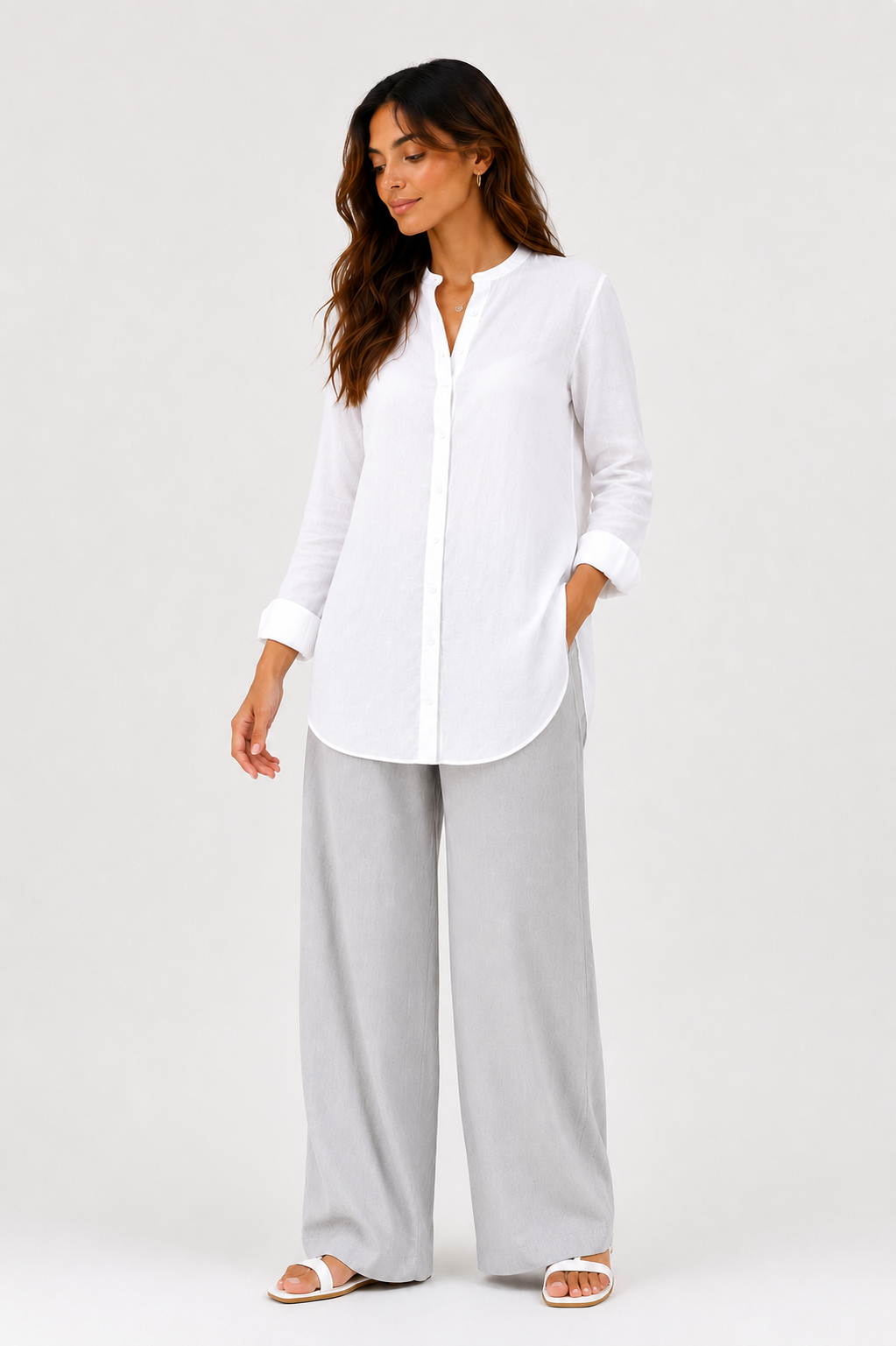 Chinese Collar Linen Shirt - 111021