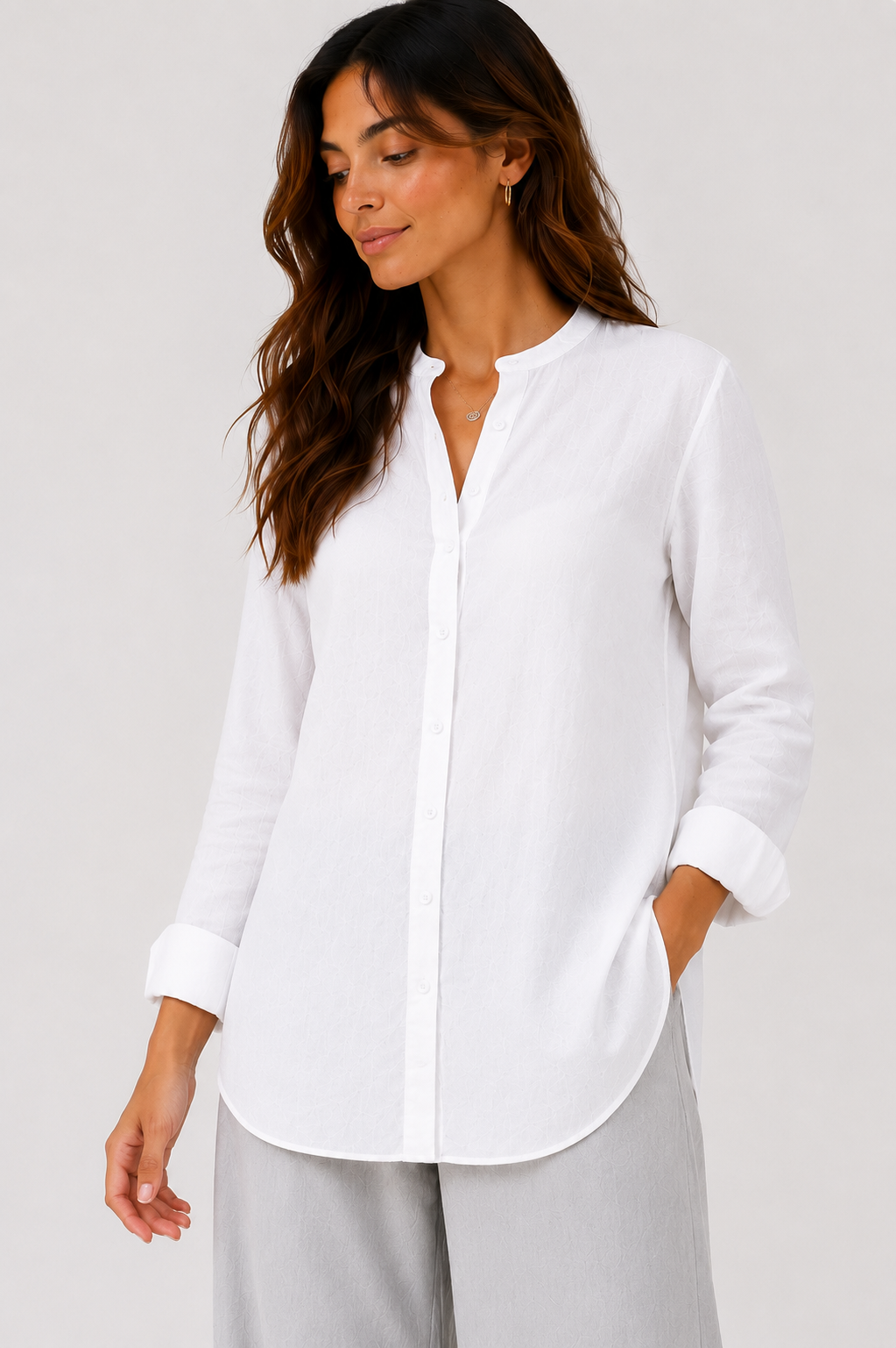 Chinese Collar Linen Shirt - 111021