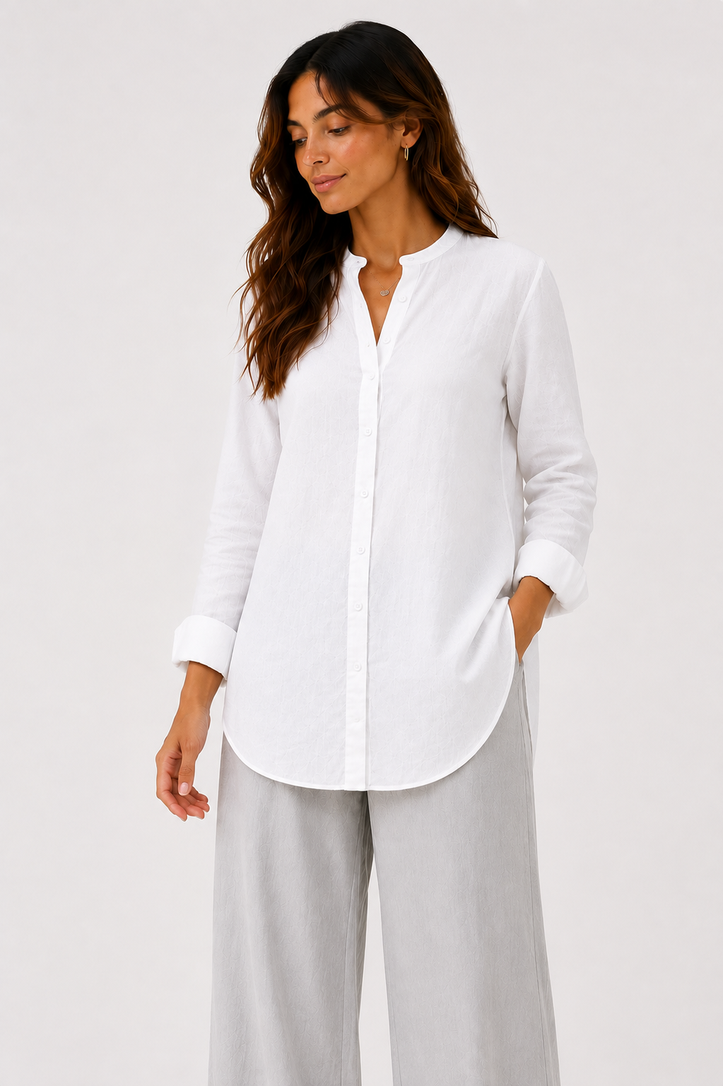 Chinese Collar Linen Shirt - 111021