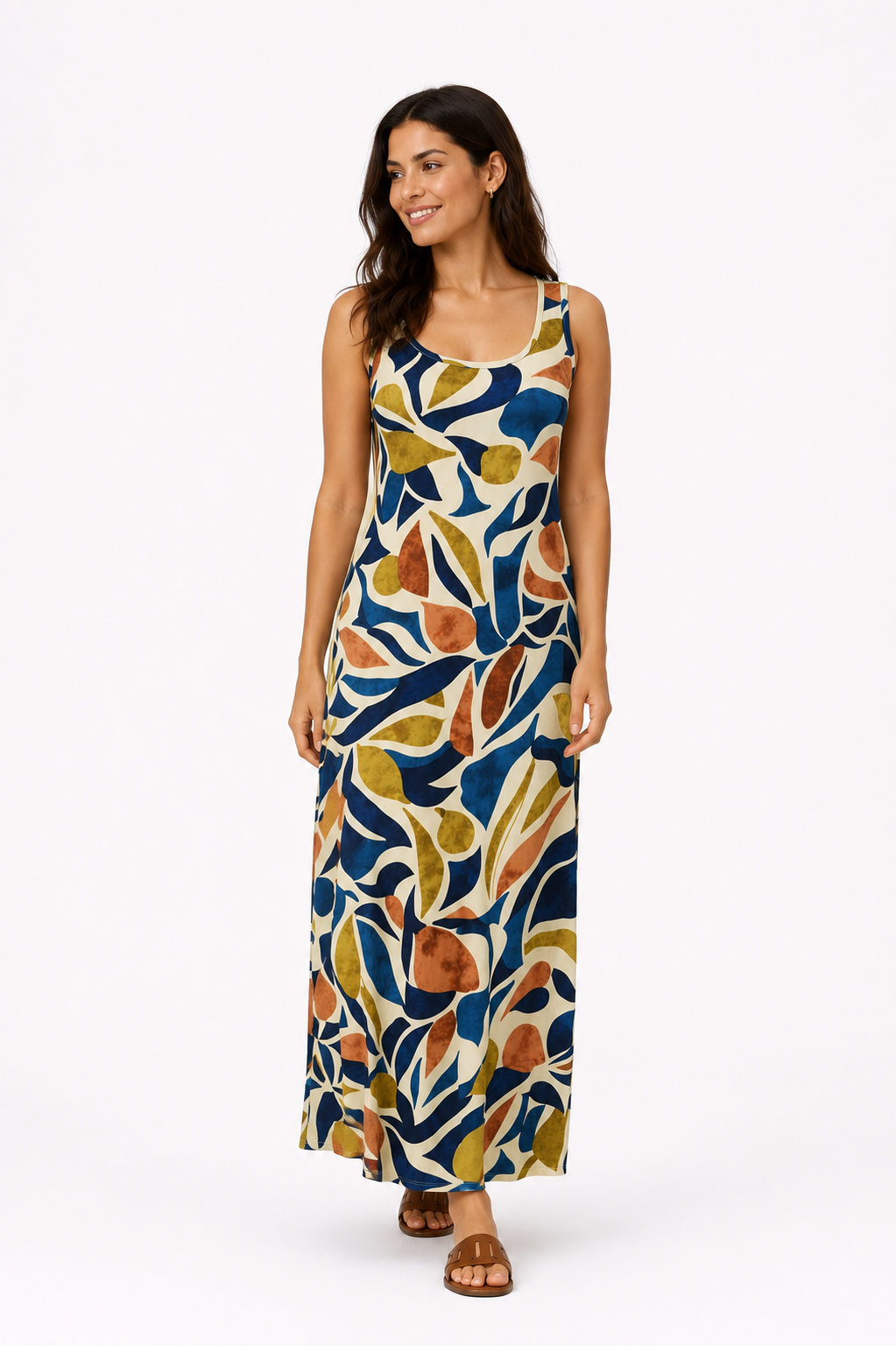 Abstract Print Sleeveless Dress - Blue 116001