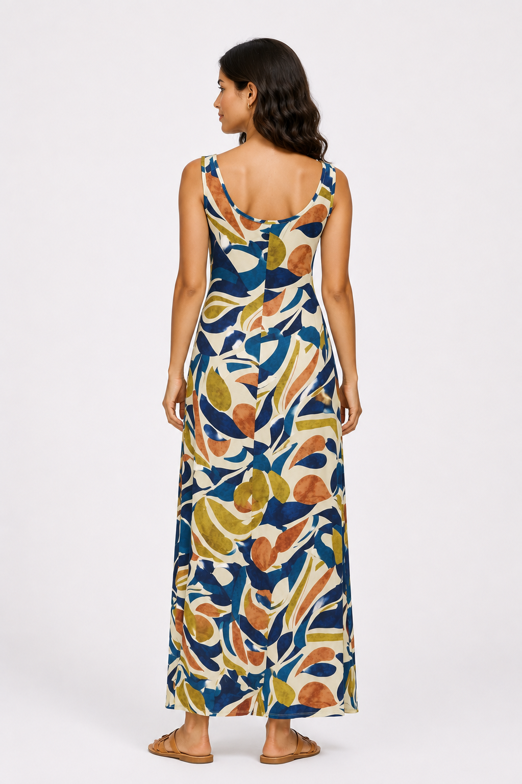 Abstract Print Sleeveless Dress - Blue 116001