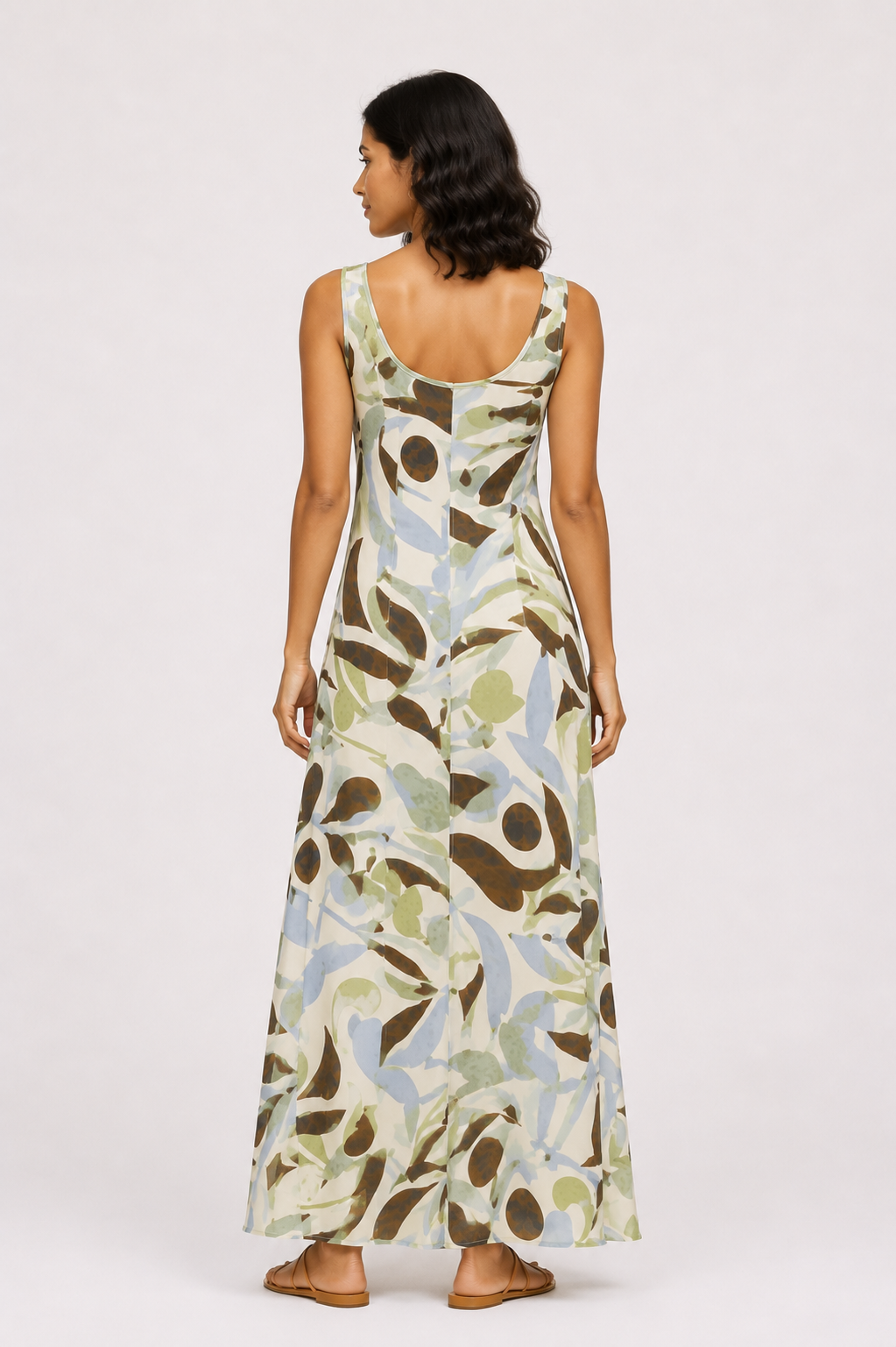 Abstract Print Sleeveless Dress - Olive 116001