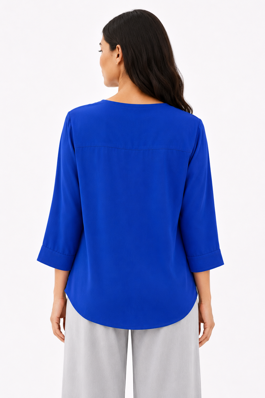 Relaxed Fit 3/4 Sleeve Blouse – Blue - 111008