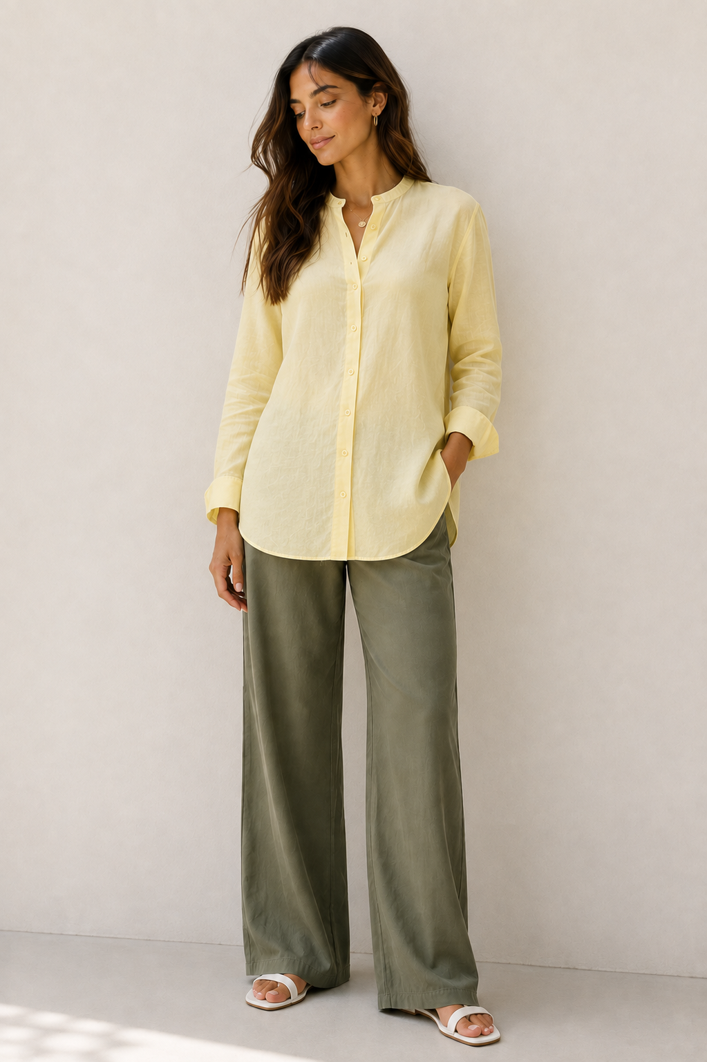 Chinese Collar Linen Shirt - 111021