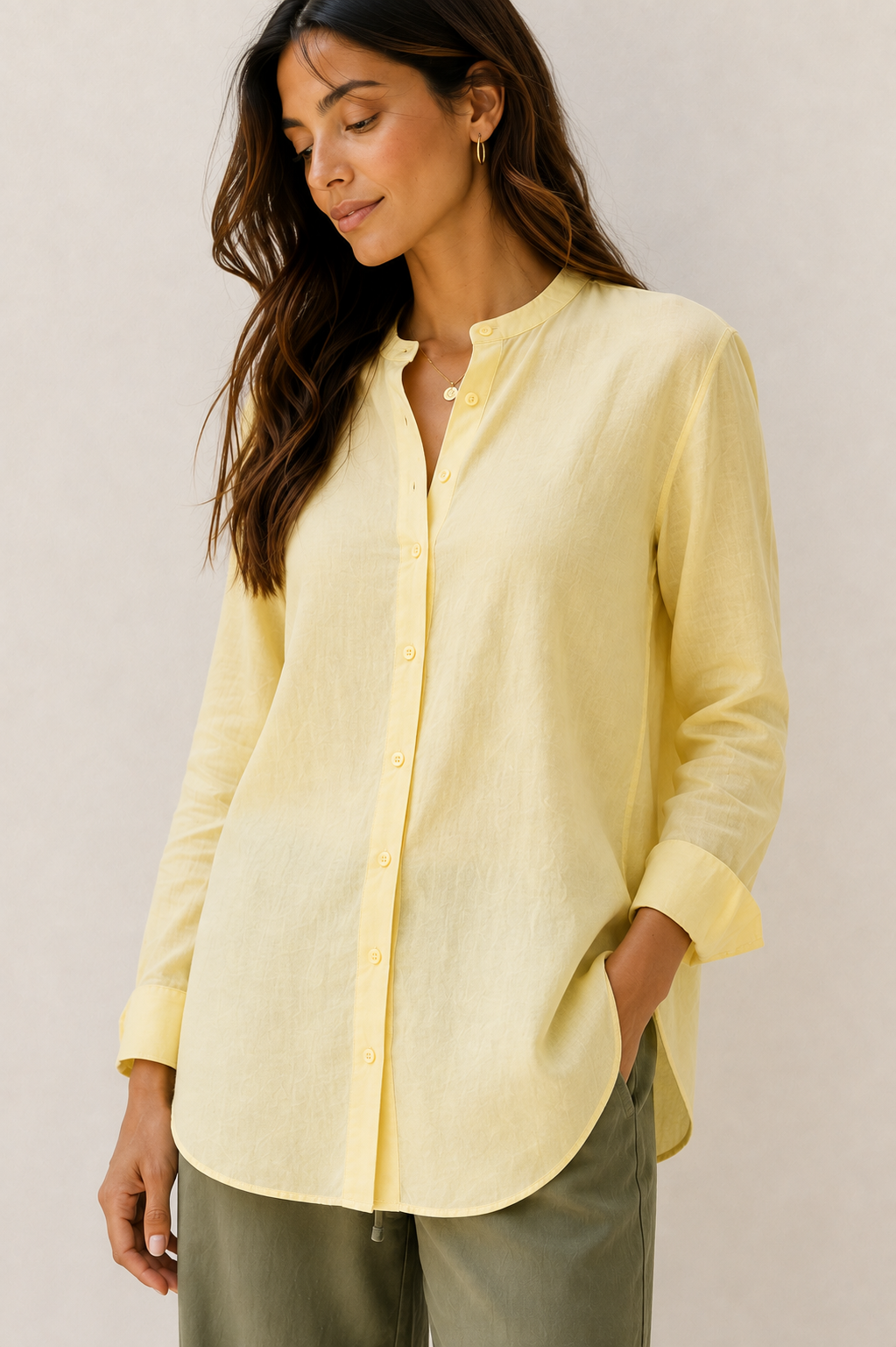 Chinese Collar Linen Shirt - 111021