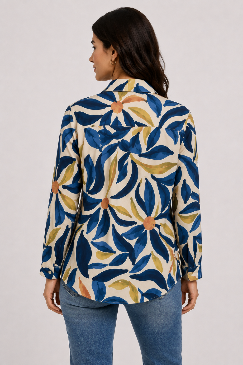 Abstract Print V-Neck Blouse - Blue 110003