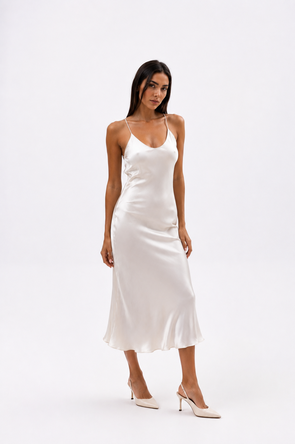 Satin Dress with String Back - Light Beige