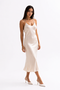 Satin Dress with String Back - Light Beige