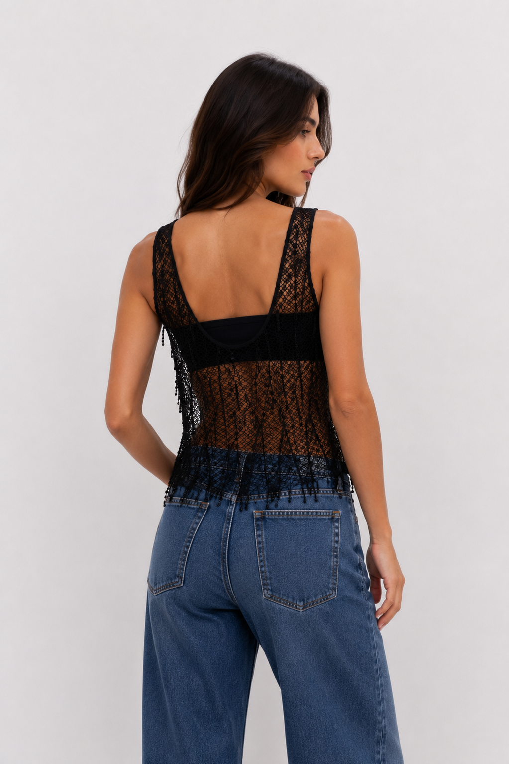 Mesh Top with Sequins - Black