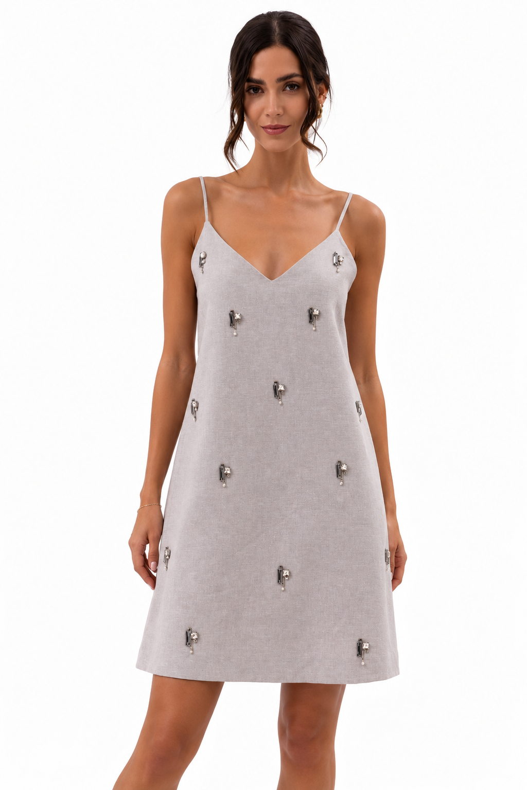 Short Linen Dress with Strass