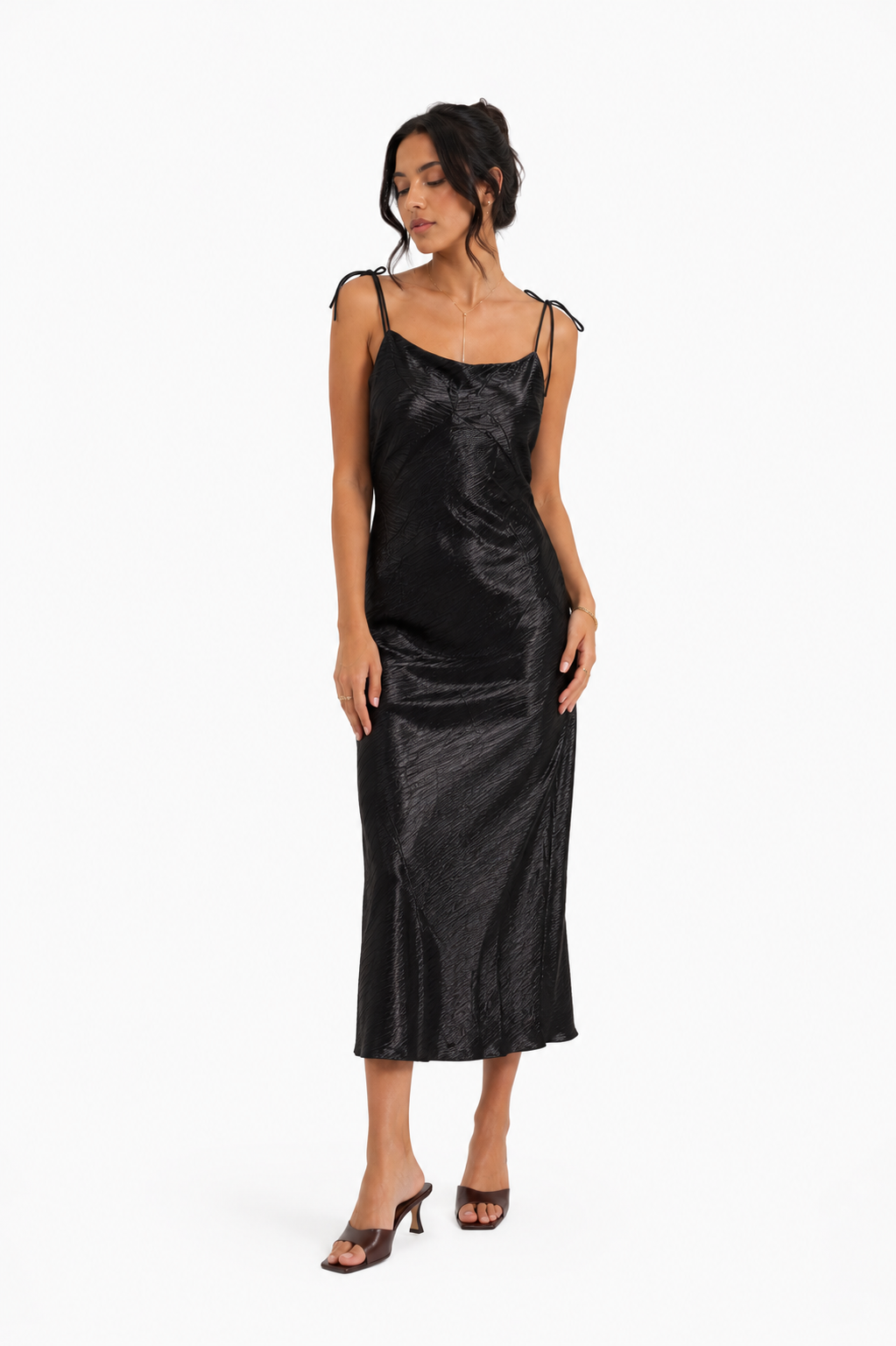 Satin Crinkle Dress - Black