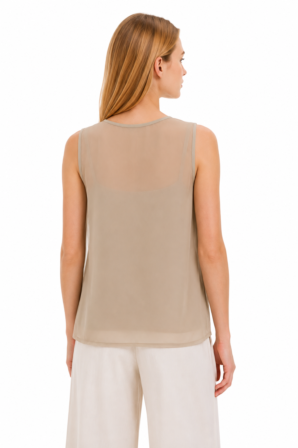 Chiffon Top with Flowers - Beige