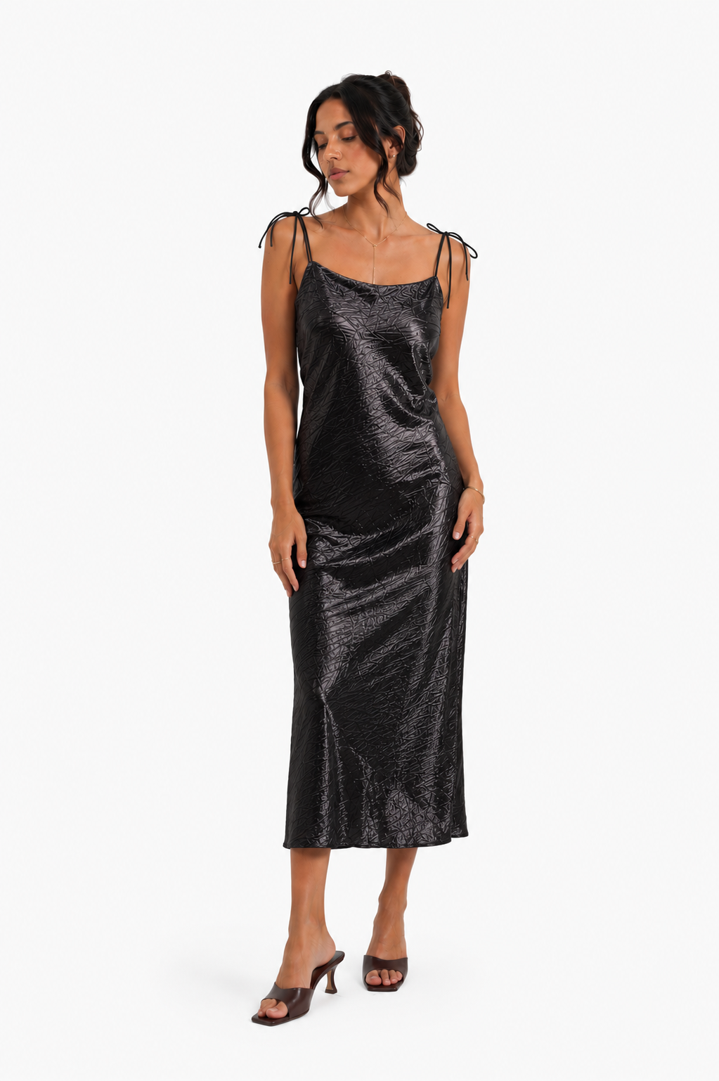 Satin Crinkle Dress - Black